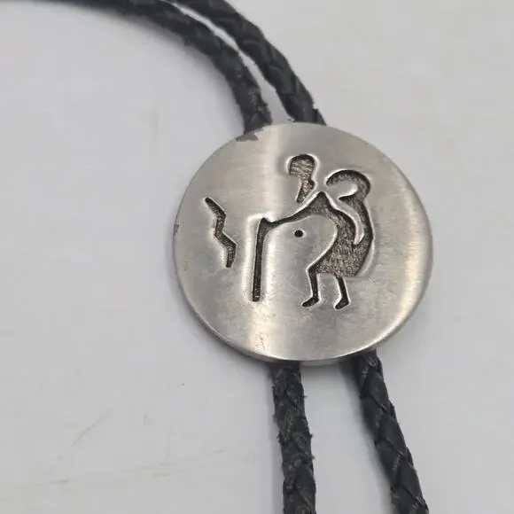 Vintage Florenta Of California Pewter Iconography Southwestern Bolo Tie Cowboy