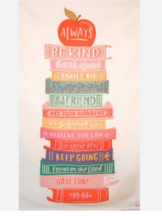 Pippi Post Colorful Inspirational Saying Book Stack Classroom Banner Tapestry