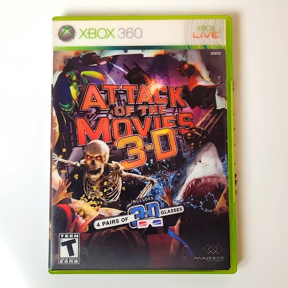 XBOX 360 Game Attack of the Movies 3D Cleaned & Tested *3D Glasses not i…
