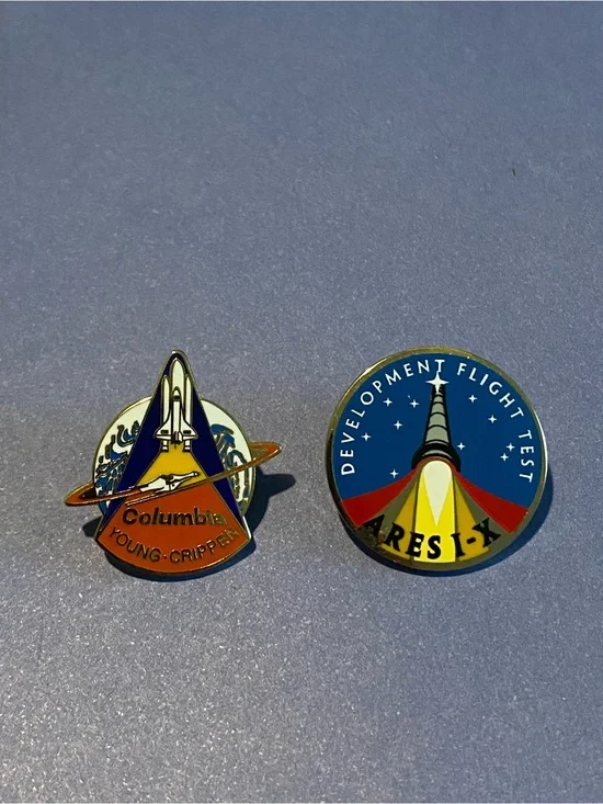 Columbia Space Shuttle Lapel Pin - Orange and Blue