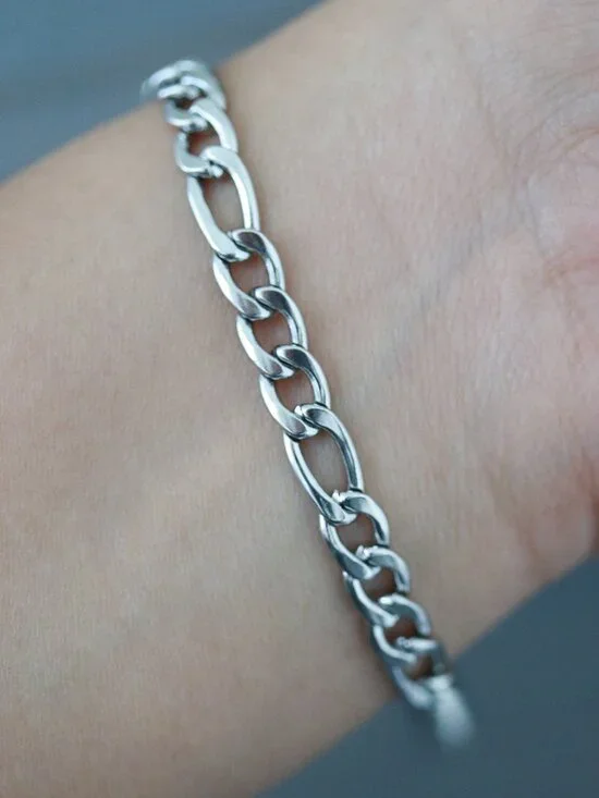 6mm Figaro Chain Bracelet Silver Stainless Steel