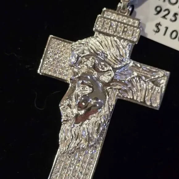 Moissanite 925 Silver Jesus Cross Pendant Necklace