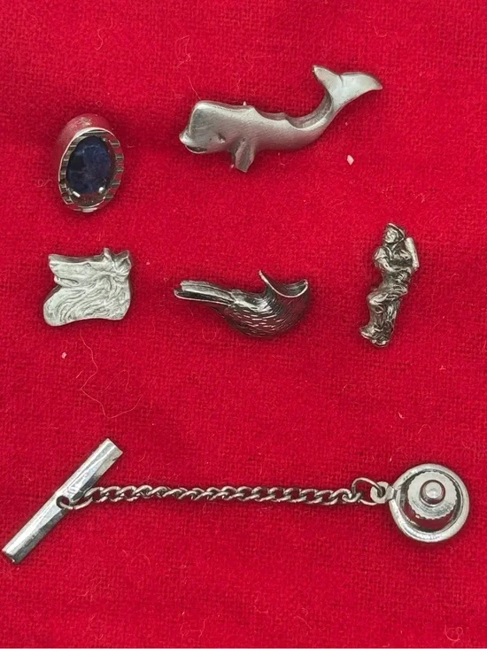 Vintage Versatility: 5-in-1 Silver-Tone Tie Tack Set