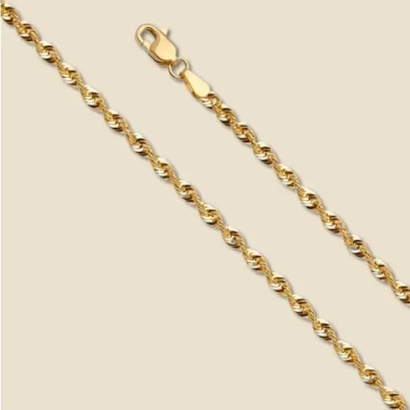 14K Real Gold 2.5mm French Hollow Rope Chain Necklace | 24” | Classic Design