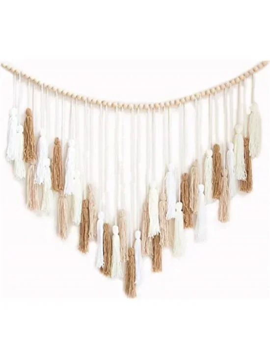 Large Macrame Wall Hanging with Wood Beads - Bohemian Wall Decor for Bedroom