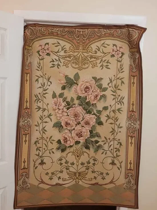 Vintage Manuel Woodworkers & Weavers Venetian Rose Grande   Woven Wall Tapestry