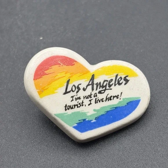 Los Angeles California I'm Not‎ A Tourist I Live Here! Ceramic Heart Hat Pin
