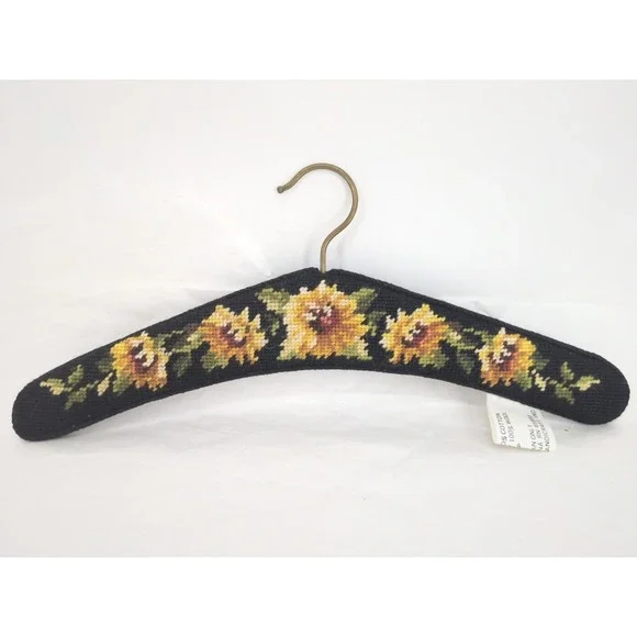 Vintage Needlepoint Clothes Hanger Peking Handicraft  Floral Tapestry Roses
