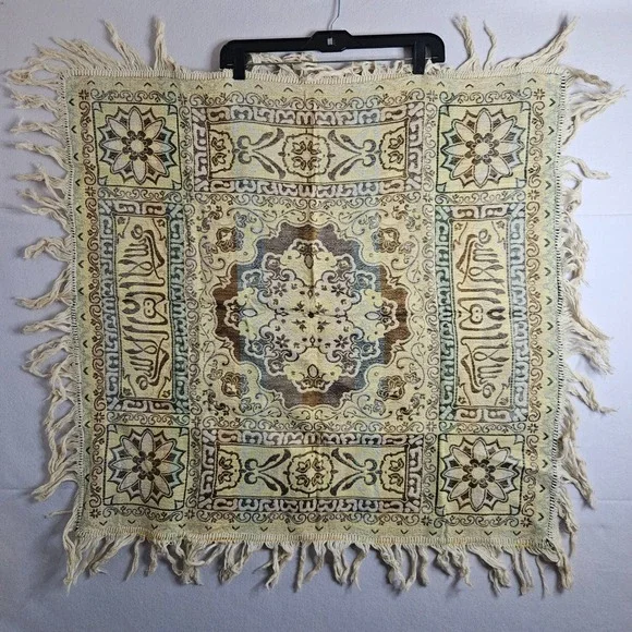 Vtg Spanish Moorish Jacquard Tapestry Metallic Floral Fringe Brocade Arabic