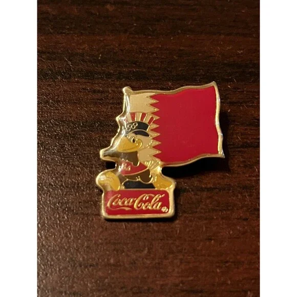 Vintage 1984 Los‎ Angeles Olympics Coca Cola Sam Eagle Bahrain Flag Lapel Pin
