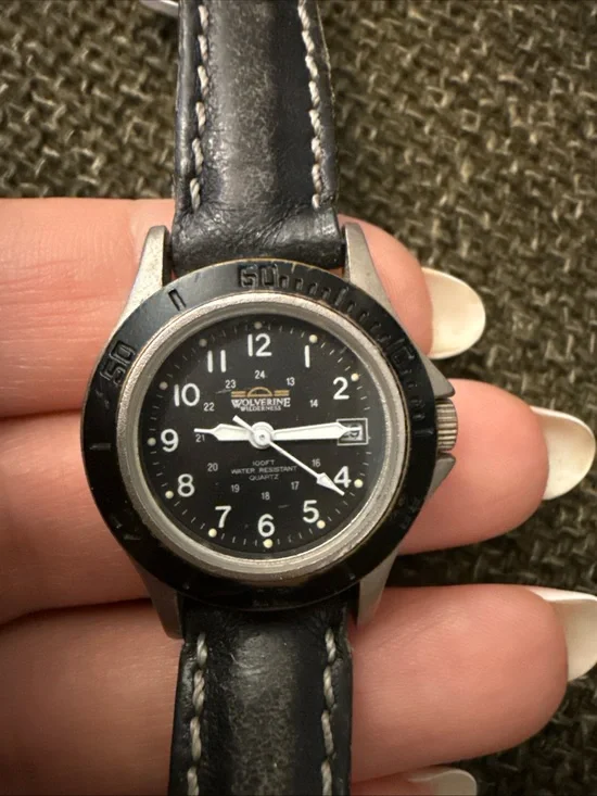Wolverine Black Dial Black Leather Strap Field Watch