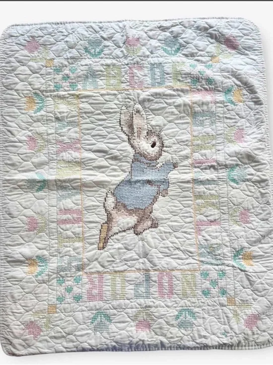 Vintage Bunny Appliqué Baby Quilt Peter Rabbit