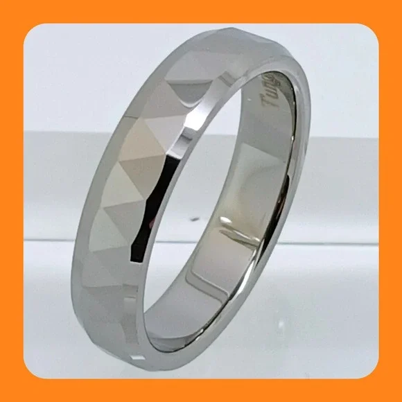Vintage‎ 90s New Mens Tungsten Carbide 6mm Faceted Geometric Band Ring Size 12.5