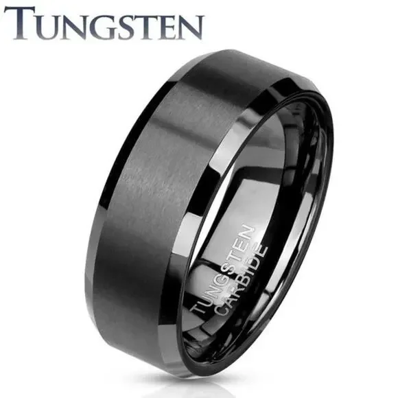 New brushed‎ center stepped edges tungsten carbide ring size 11