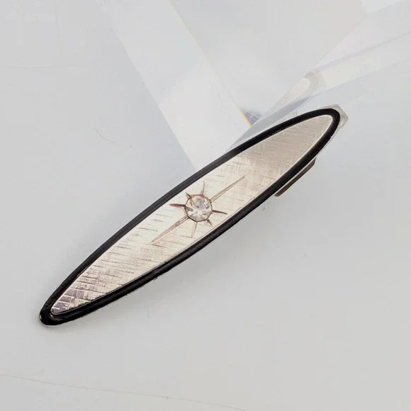 Vintage Foster Tie Clip Silver Tone Rhinestone Mens Formal