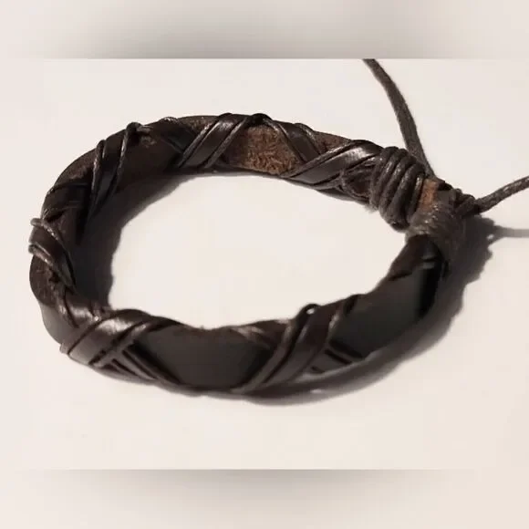Men's bracelet leather braided brown new d40‎