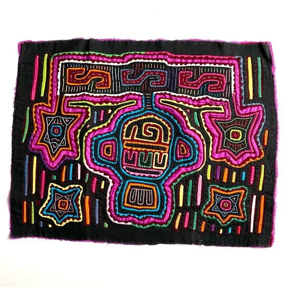 Mola Textile from Panama Abstract Person with Headphones Motif