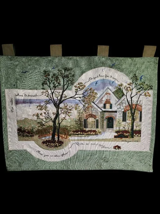 VTG Tapestry Wall Hanging Cottage Scene 1996 D. Morgan 28