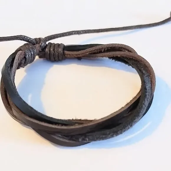 Men's bracelet leather layered brown new d54‎