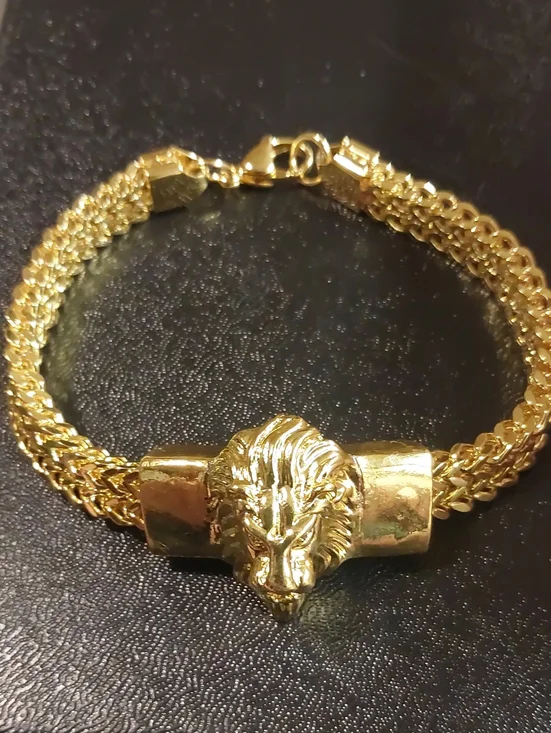 Men's Heavy Bold Gold Lion Head Link Chain Bracelet