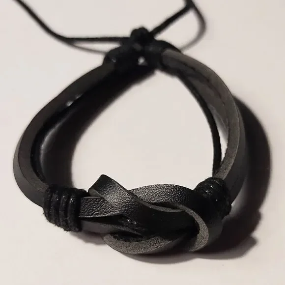 Men's bracelet‎ leather layered black new d86