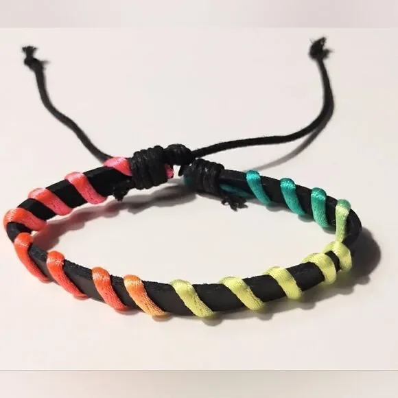 Men's bracelet leather‎ braided rainbow new d72