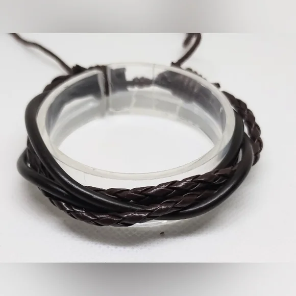 Men's‎ Bracelet Leather Braided Layered Brown New f30