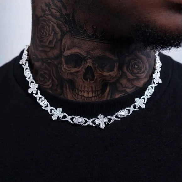 Silver cross  Link Necklace 18inch  - Men's Accessories