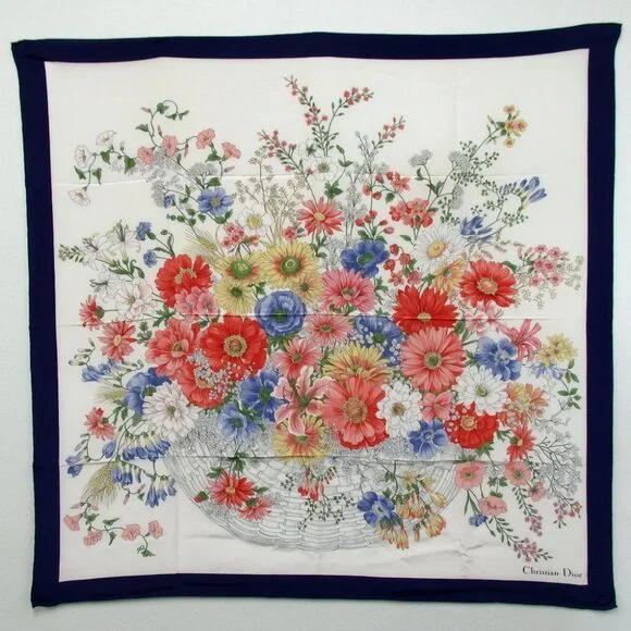 Authentic Christian Dior Floral scarf silk [Used]