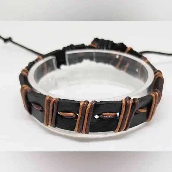 Men's leather bracelet braided‎ brown new e40