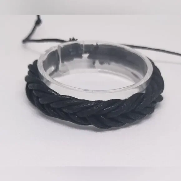 Men's bracelet‎ leather braided black new e11