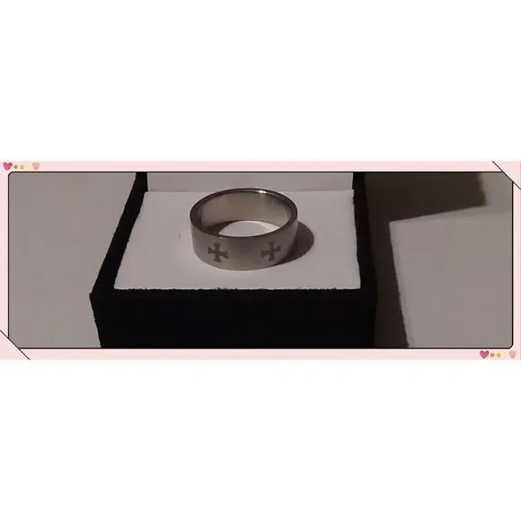Mens' Cross Design 316L Stainless Steel Band Ring Sz 9