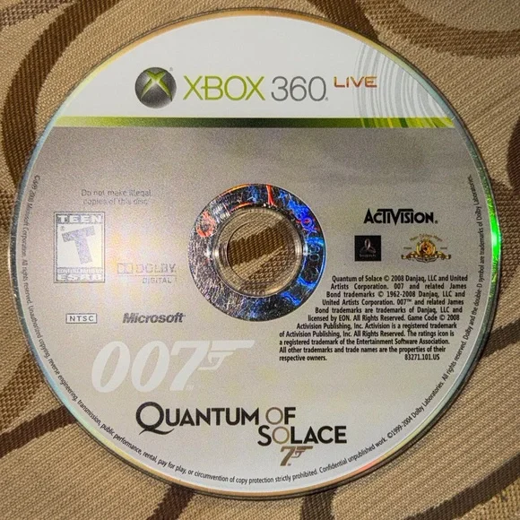 Microsoft Xbox 360 007 Quantum Of Solace Video Game Rated T For Teen Used Pre O.