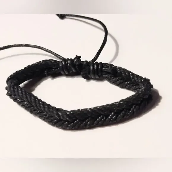 Men's bracelet‎ leather braided black new d33