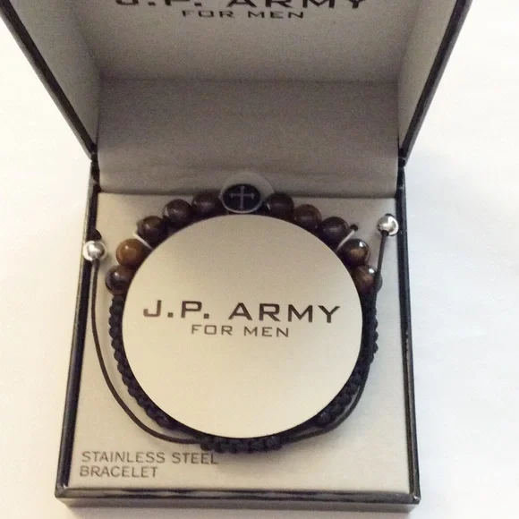 J.P. Army Men’s Stainless Steal Bead Bracelet NIB