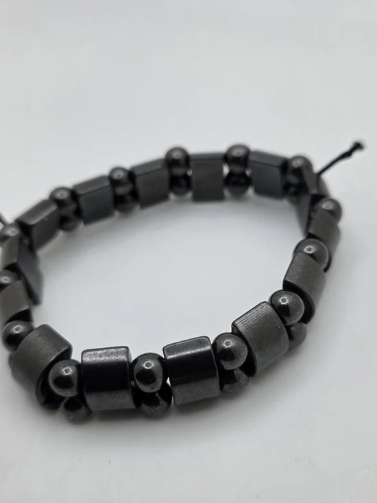 Hematite Beaded Stretch Bracelet - Gunmetal Black