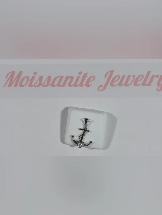 925 Silver Anchor Pendant with Moissanite Solitare