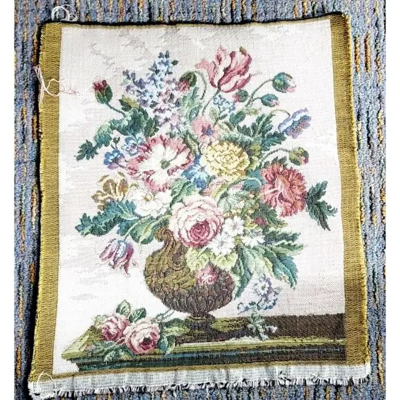 Vintage Woven Tapestry Victorian Floral French Art Decor 13