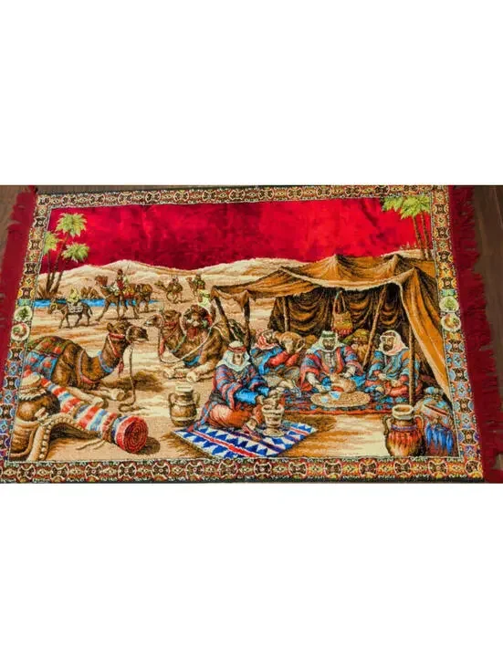 Vintage Saudi Arabia Middle Eastern Tapestry Wall Hanging Rug Fringed 56
