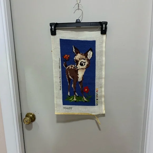 Vintage Fawn Deer Needlepoint Canvas Tapestry Unfinished
