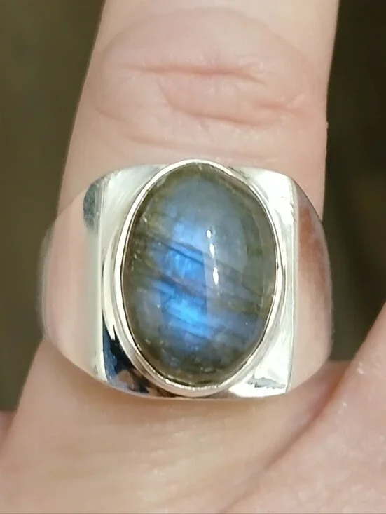 New Men's Labradorite 925 Silver Ring.