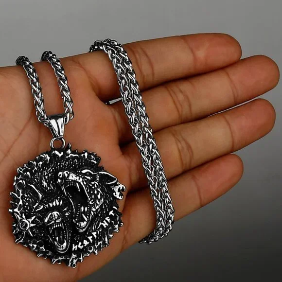 ❤️Wolf Head Runes Stainless Steel Unisex Pendant Necklace, GP1231300