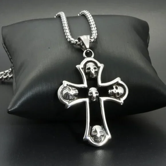 ❤️Jesus Cross Trend Skull pendant Necklace for women/men, N90201P219
