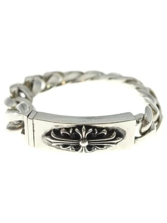 Chrome Hearts ID Floral Crs Cross ID Classic Link Bracelet Silver