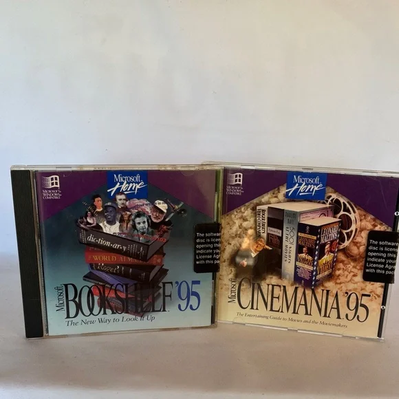 VINTAGE ! MICROSOFT BOOKSHELF & CINEMANIA ‘95 CDS - GREAT CONDITION SET OF 2