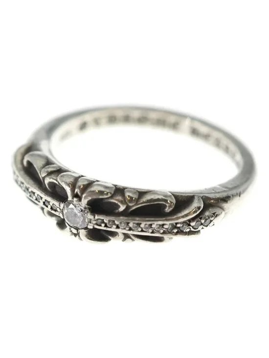 Chrome Hearts Baby Clsc Classic Floral Cross Pave Diamond Silver Ring
