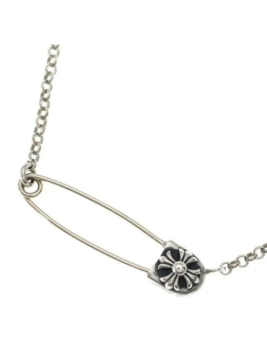 Chrome Hearts Safety Pin Roll Chain Silver Necklace