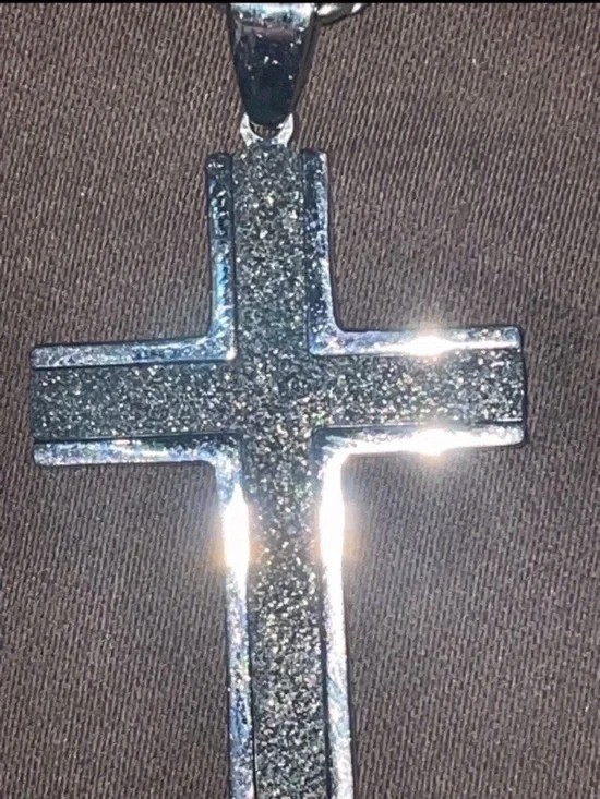 Stainless Steel Two Tone Cross Pendant With Silver Colored 22” Chain