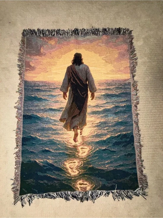 Jesus walking on water woven throw blanket 52” x 37” inches