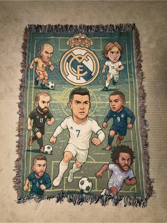 Real Madrid FC cartoon style throw blanket